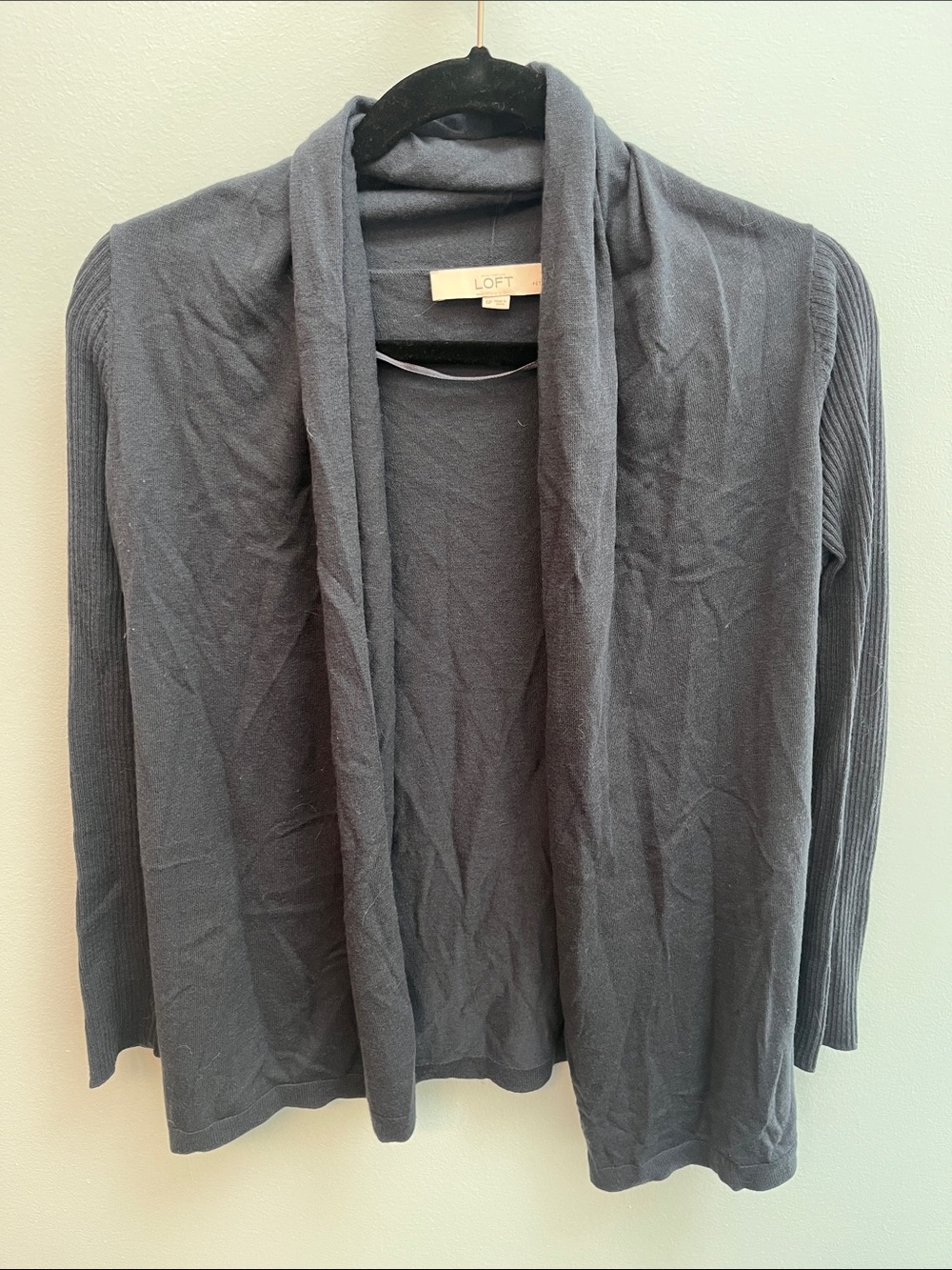 LOFT Navy Blue Open-Front Knit Cardigan